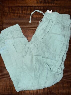 Light Seafoam Green Linen Jogger Pants